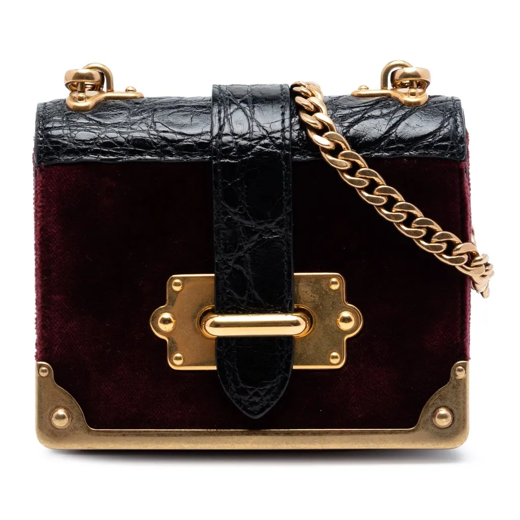 Prada Micro Croc Embossed Leather Trimmed Velluto Cahier Crossbody Red Very good - Front View