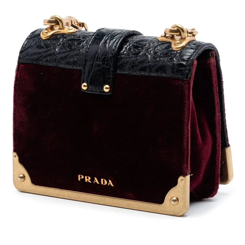 Prada Micro Croc Embossed Leather Trimmed Velluto Cahier Crossbody Red Very good - Back View