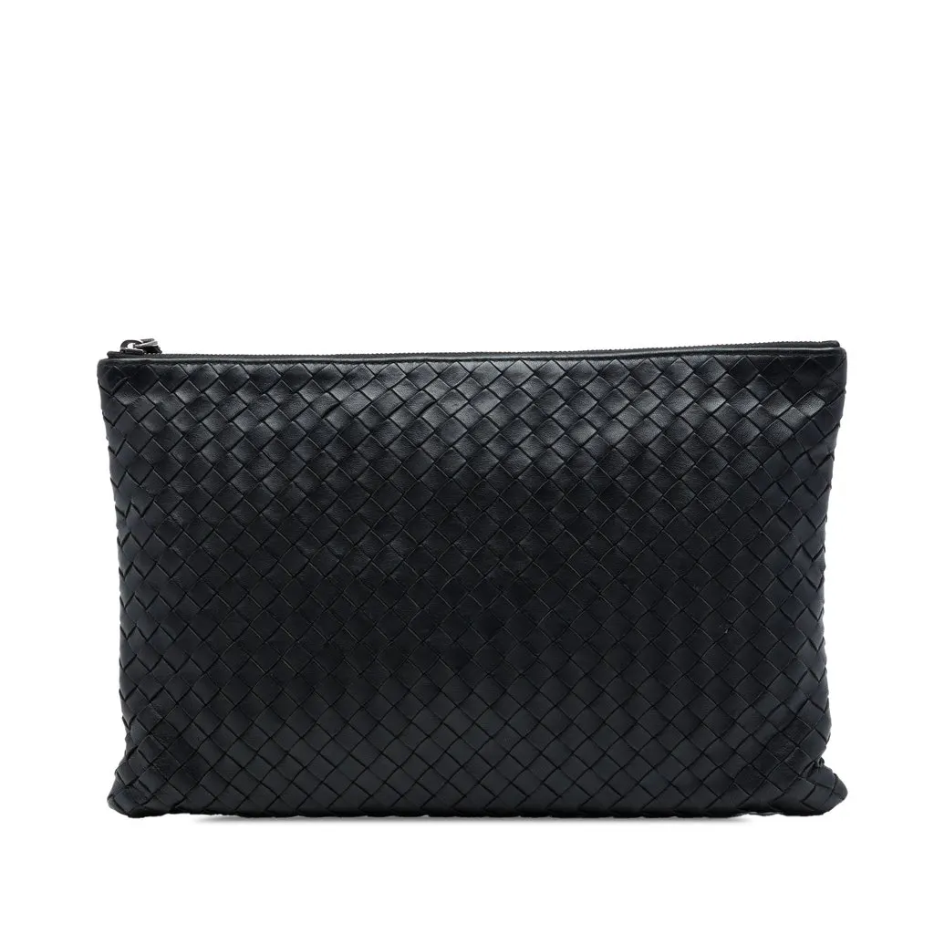 Bottega Veneta Nappa Intrecciato Clutch Black Leather Very good - Front View