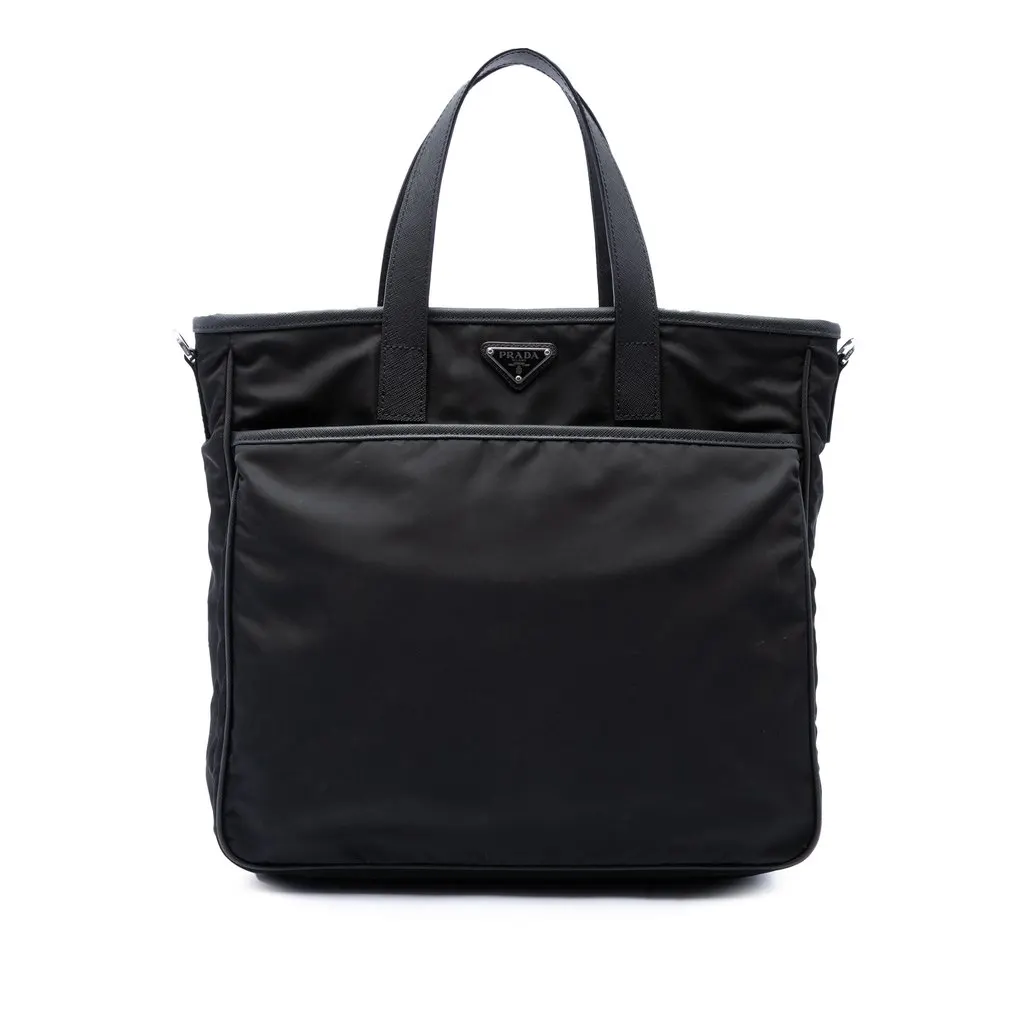 Prada Saffiano Trimmed Tessuto Convertible Tote Black Very good - Front View