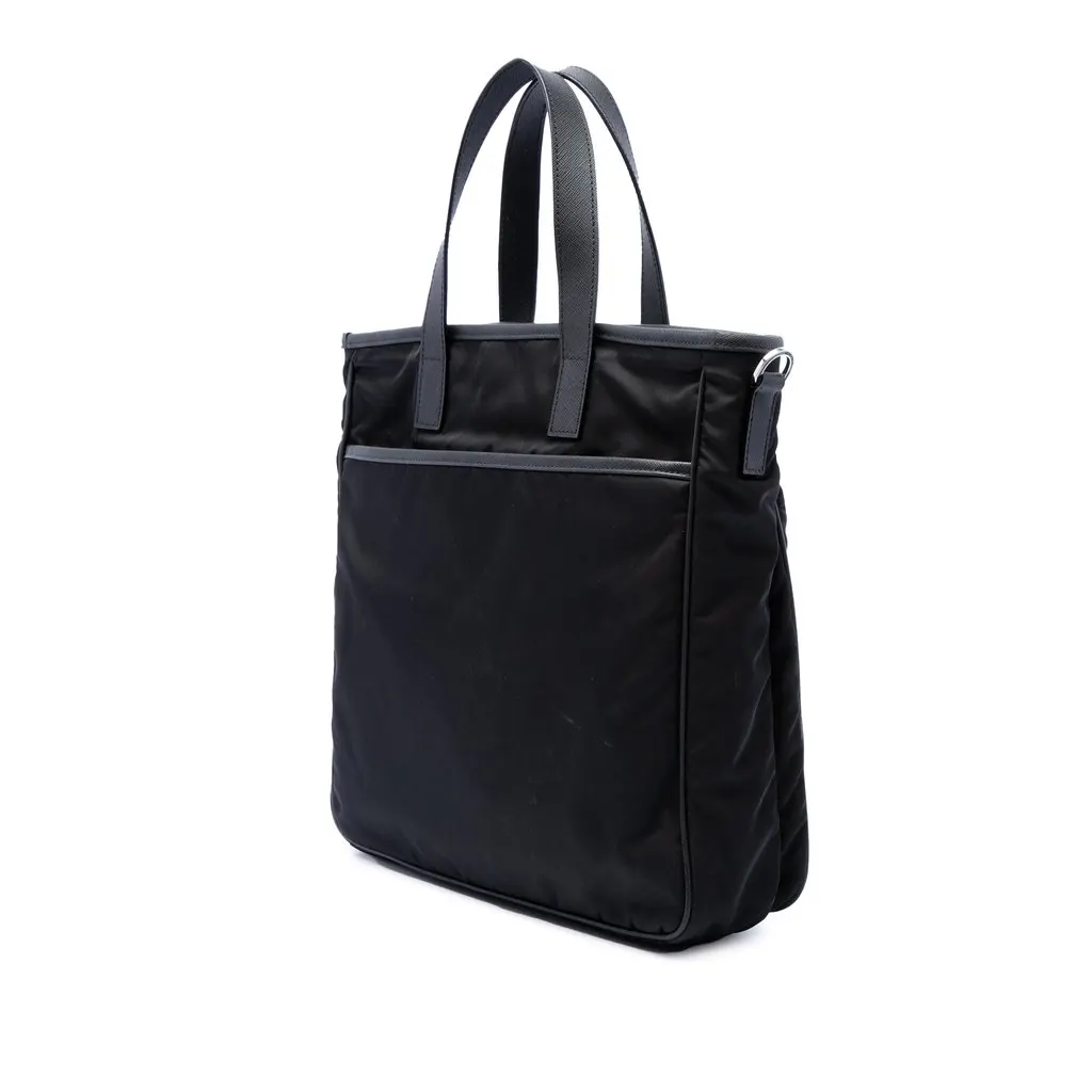 Prada Saffiano Trimmed Tessuto Convertible Tote Black Very good - Back View