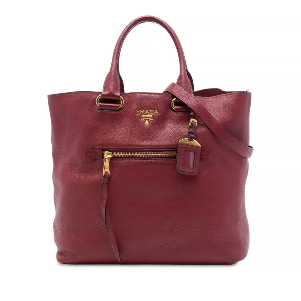 Prada Vitello Daino Open Convertible Tote Red Leather Very good - Front View