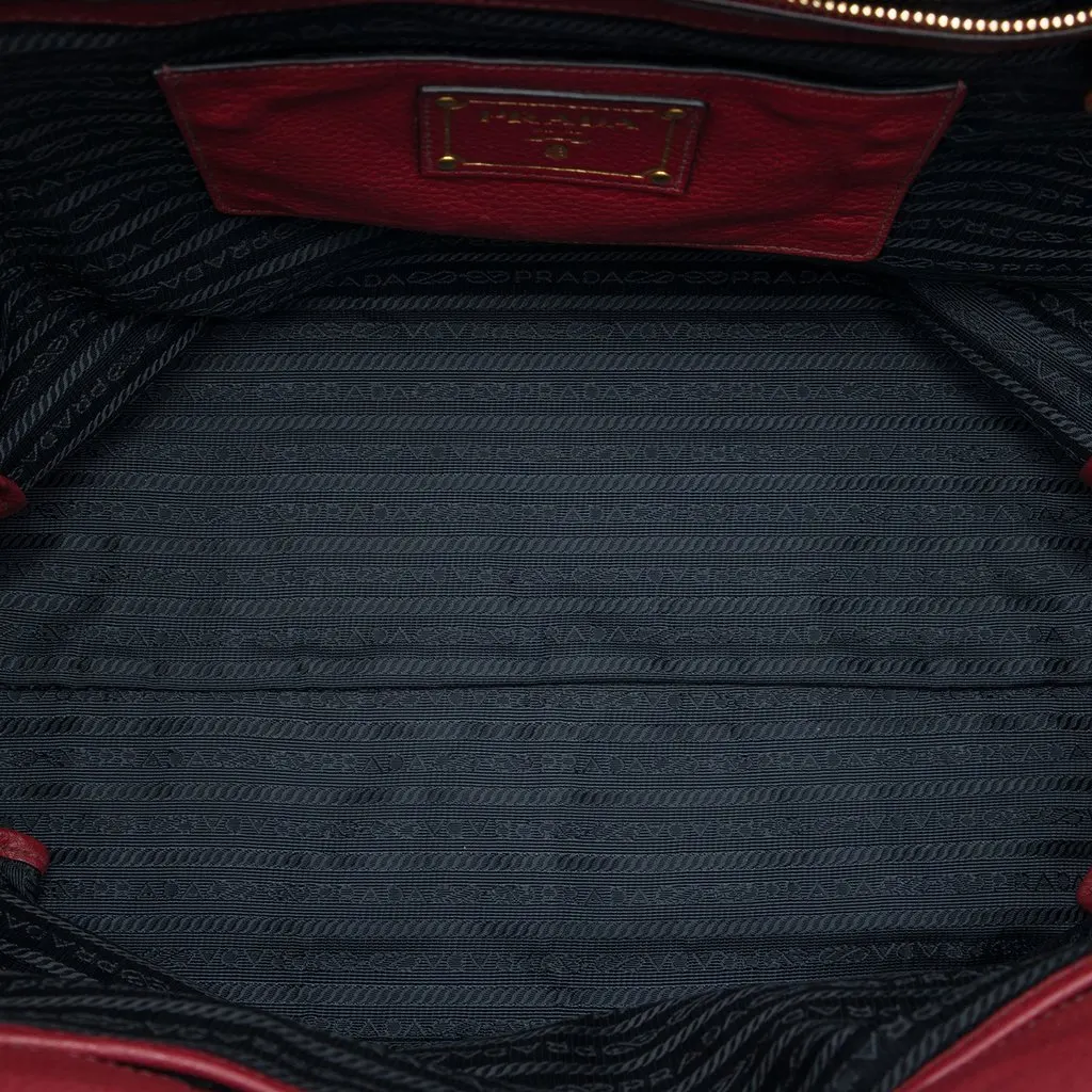 Prada Vitello Daino Open Convertible Tote Red Leather Very good - Model View