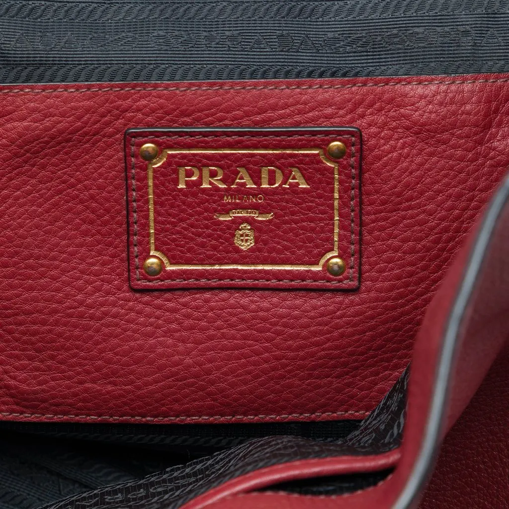 Prada Vitello Daino Open Convertible Tote Red Leather Very good - Box View