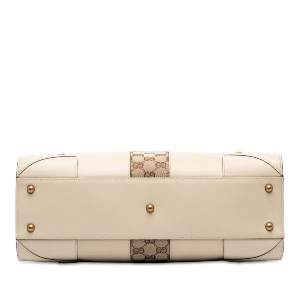 Gucci Calfskin and GG Canvas Nailhead Tote White Leather Very good - Inside View