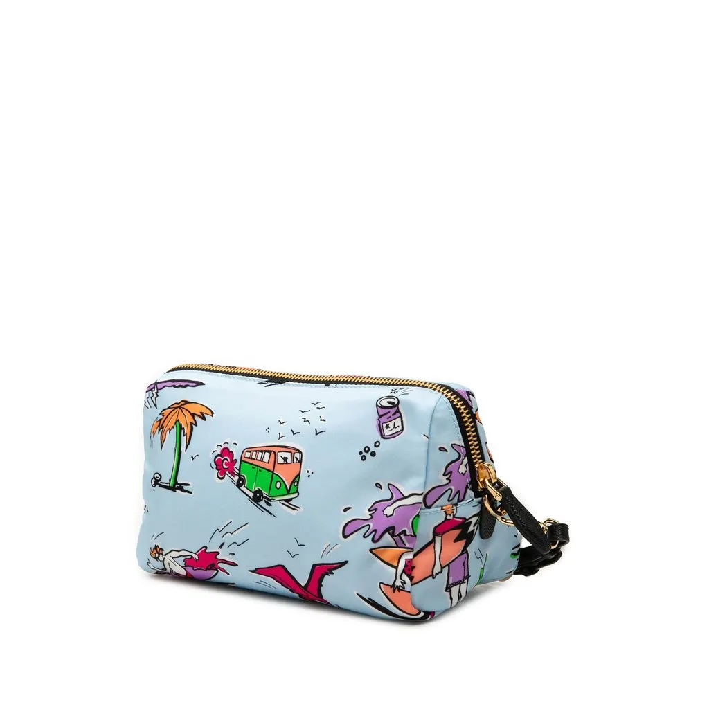 Prada Tessuto Stampato Cosmetic Pouch Blue Very good - Back View