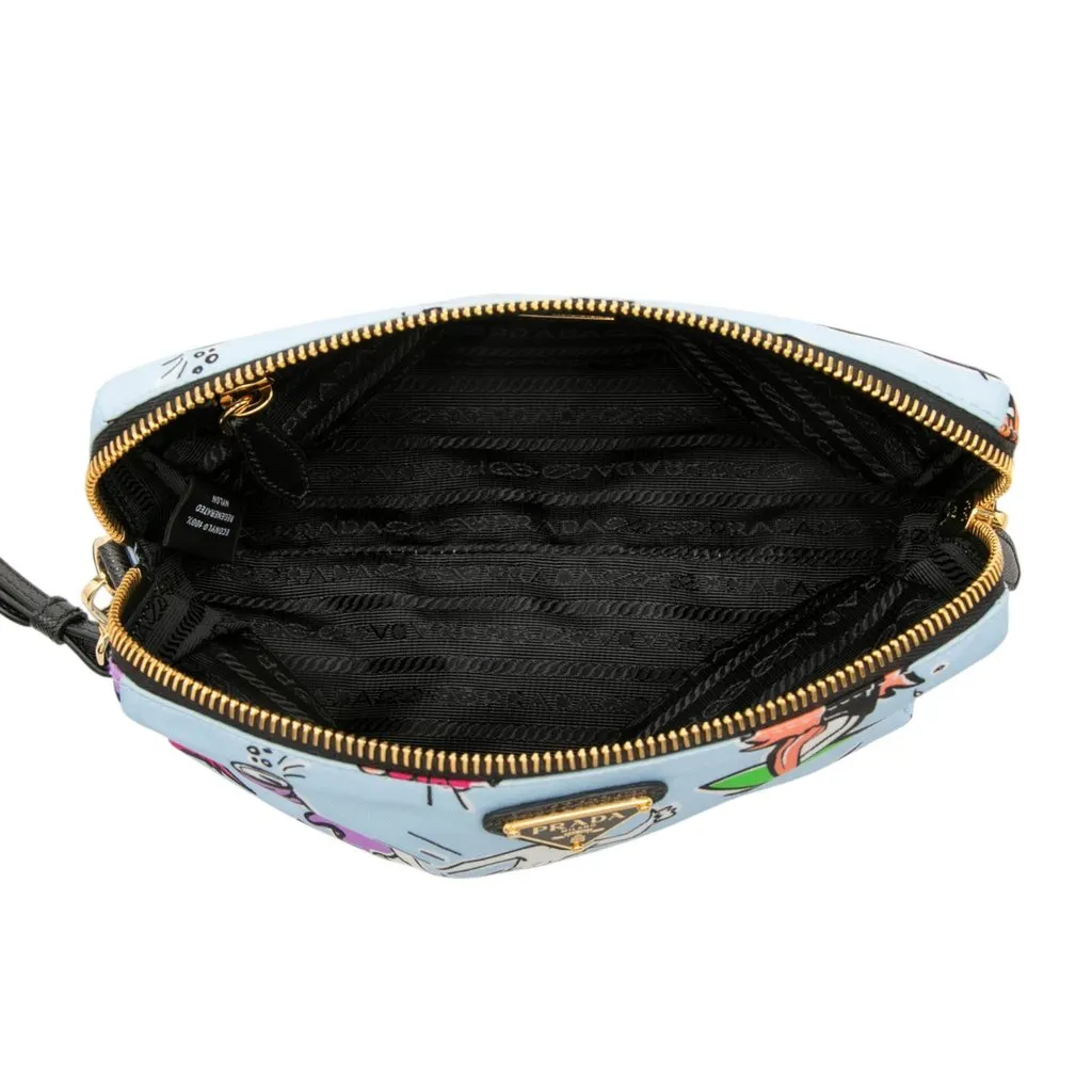 Prada Tessuto Stampato Cosmetic Pouch Blue Very good - Model View