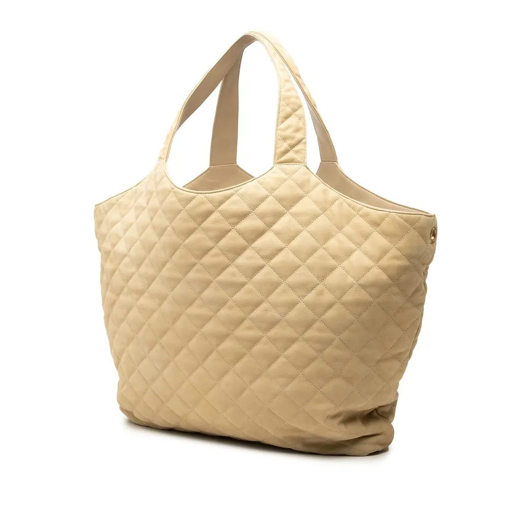 Saint Laurent Maxi Quilted Nubuck Icare Shopping Tote Beige Leather Very good - Back View