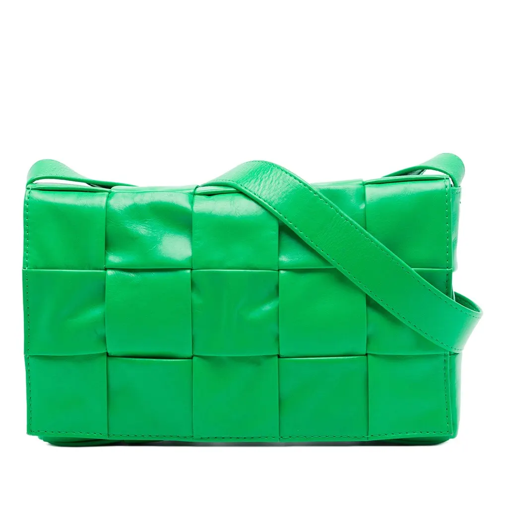 Bottega Veneta Nappa Intrecciato Cassette Crossbody Green Leather Very good - Front View