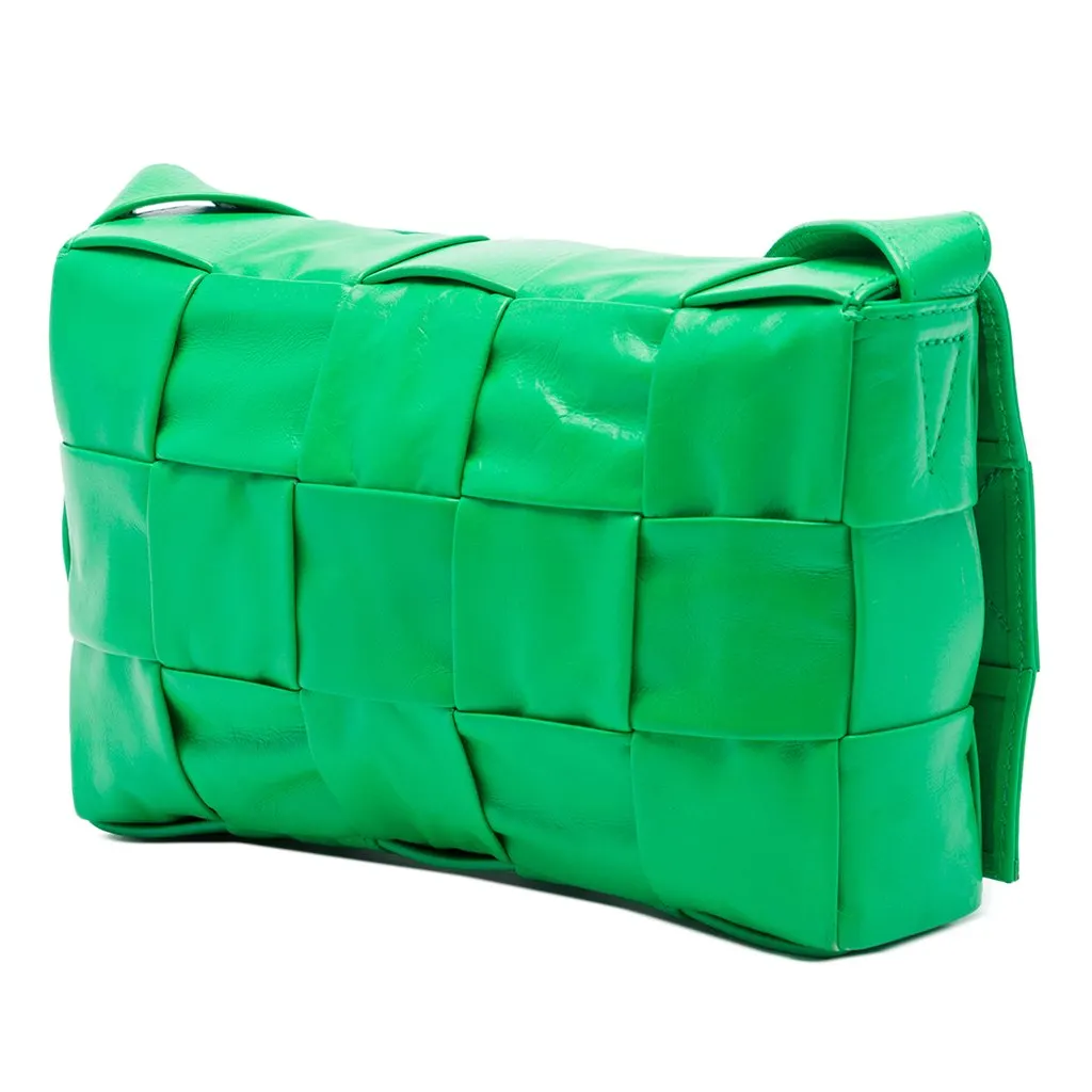 Bottega Veneta Nappa Intrecciato Cassette Crossbody Green Leather Very good - Back View