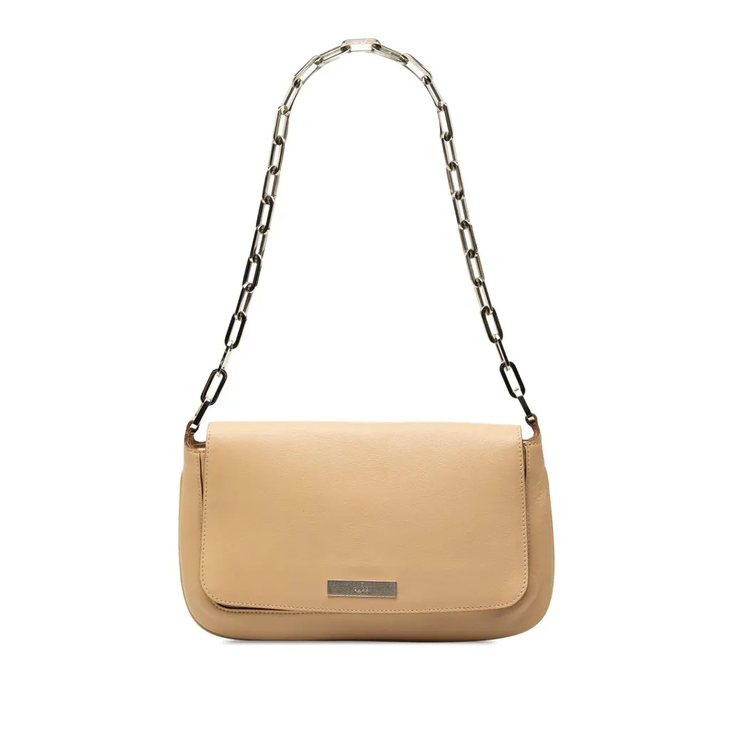 Gucci Calfskin Chain Shoulder Bag Beige Leather Very good - Front View