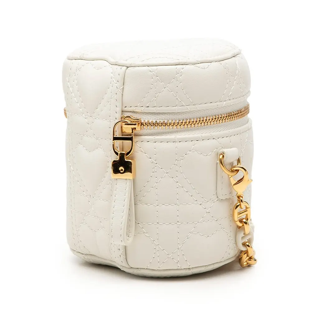 Dior DiorAmour Micro Lambskin Cannage Heart Vanity Case with Chain White Leather Very good - Back View