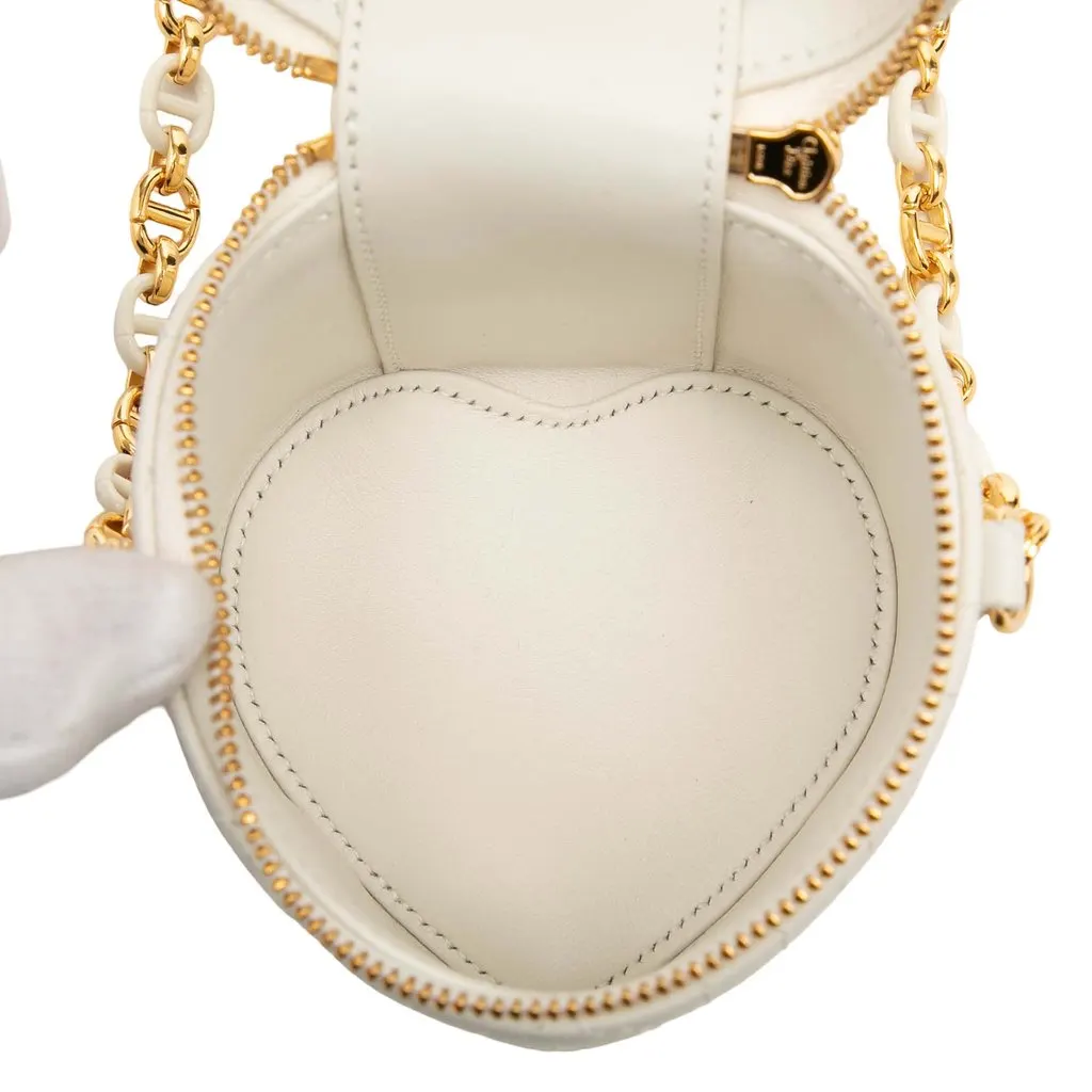 Dior DiorAmour Micro Lambskin Cannage Heart Vanity Case with Chain White Leather Very good - Model View
