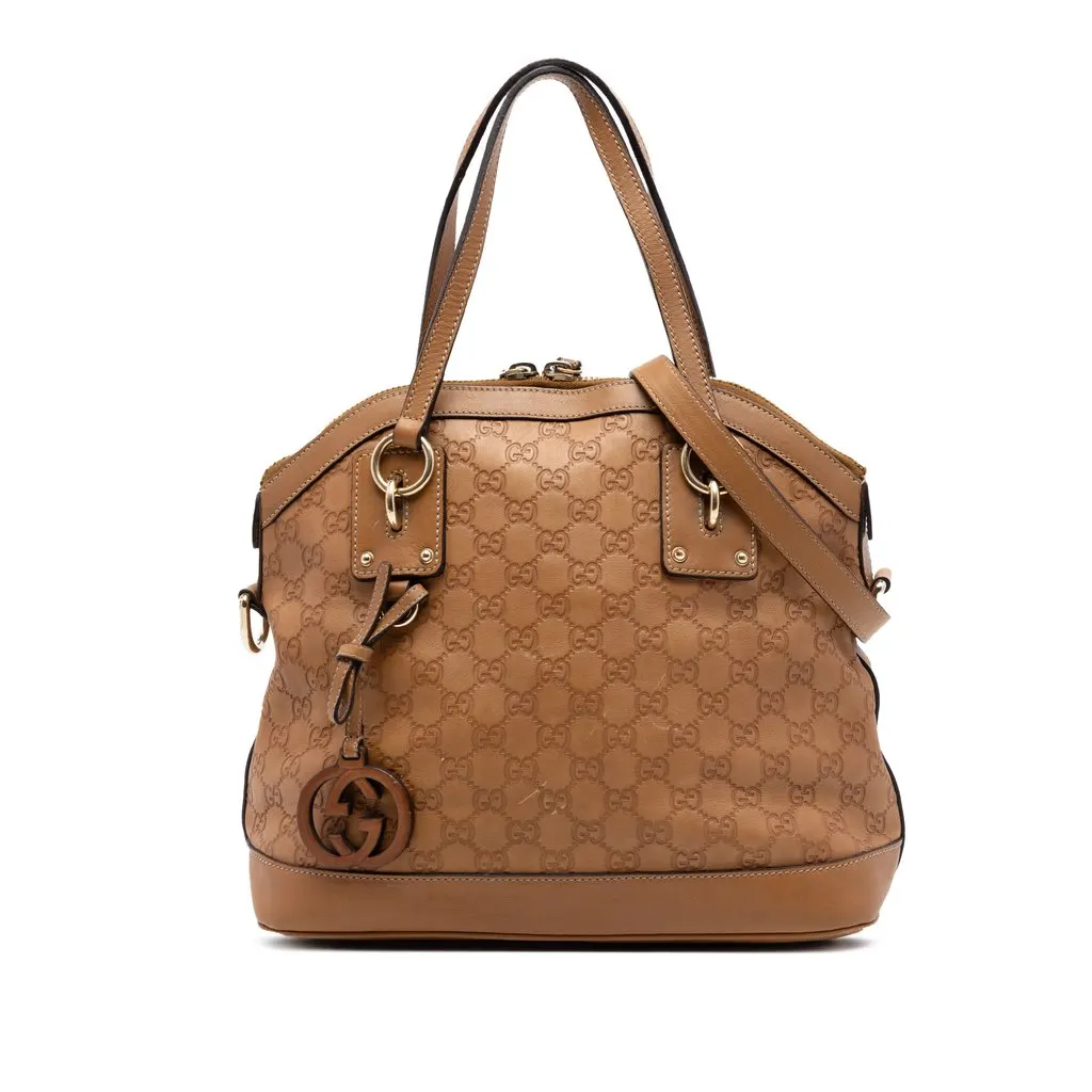 Gucci Medium Guccissima Charm Dome Satchel Brown Leather Very good - Front View