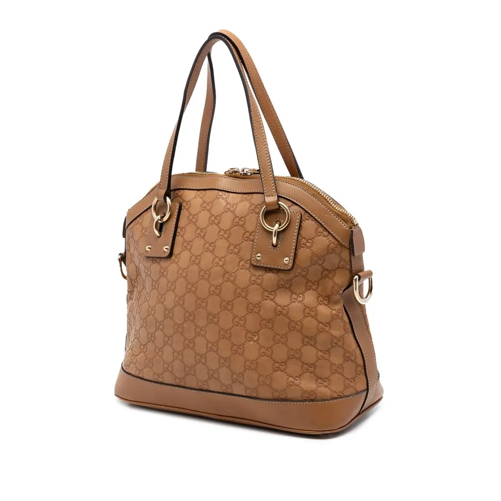 Gucci Medium Guccissima Charm Dome Satchel Brown Leather Very good - Back View