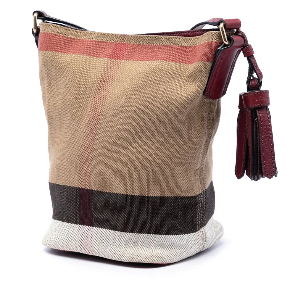 Burberry Mini Mega Check Canvas Ashby Tassel Bucket Bag Brown Very good - Back View