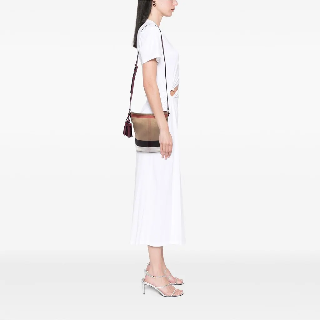 Burberry Mini Mega Check Canvas Ashby Tassel Bucket Bag Brown Very good - Box View