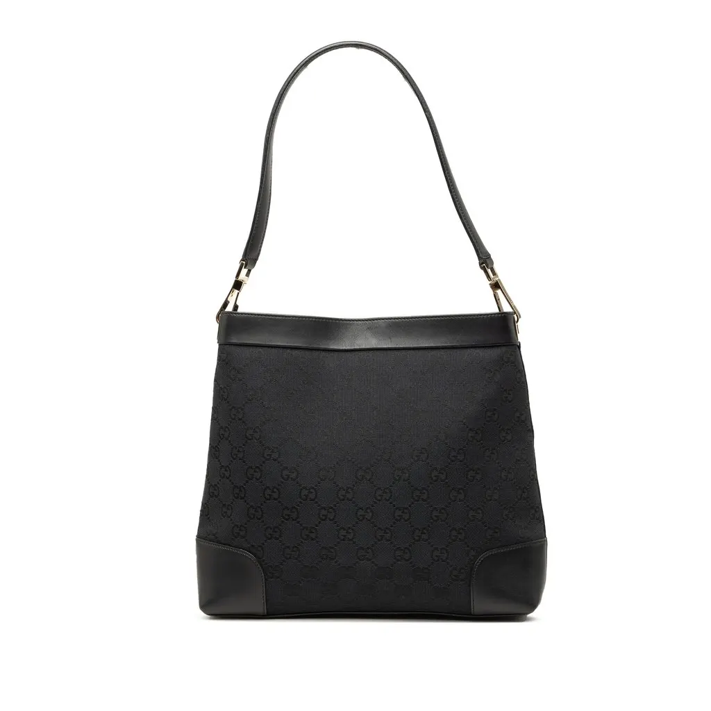 Gucci GG Canvas Shoulder Bag Black Canvas Good - Front View