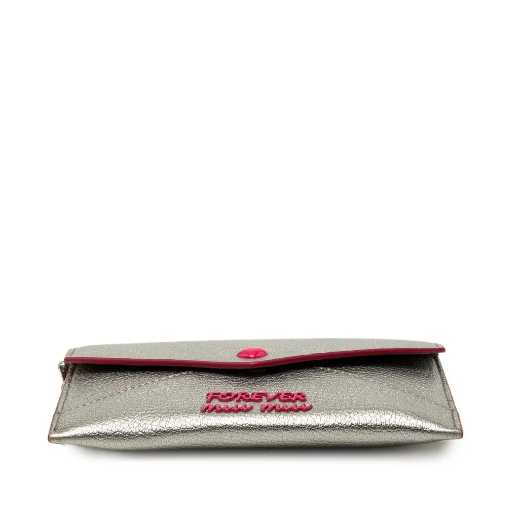 Miu Miu Metallic Goatskin Madras Forever Heart Envelope Chain Wallet Silver Leather Good - Inside View