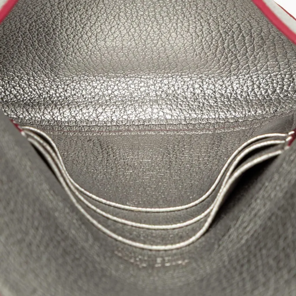 Miu Miu Metallic Goatskin Madras Forever Heart Envelope Chain Wallet Silver Leather Good - Model View