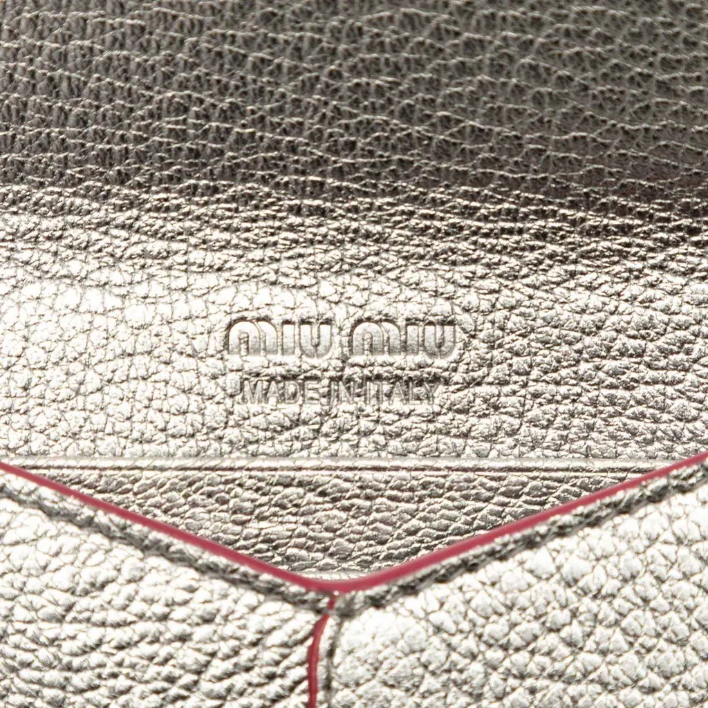 Miu Miu Metallic Goatskin Madras Forever Heart Envelope Chain Wallet Silver Leather Good - Box View