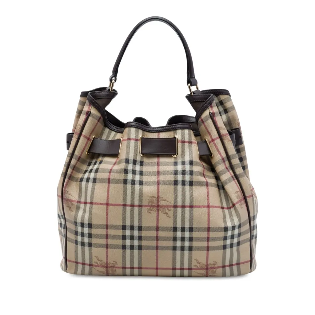 Burberry Haymarket Check Coated Canvas Walden Belted Hobo Beige Very good - Front View