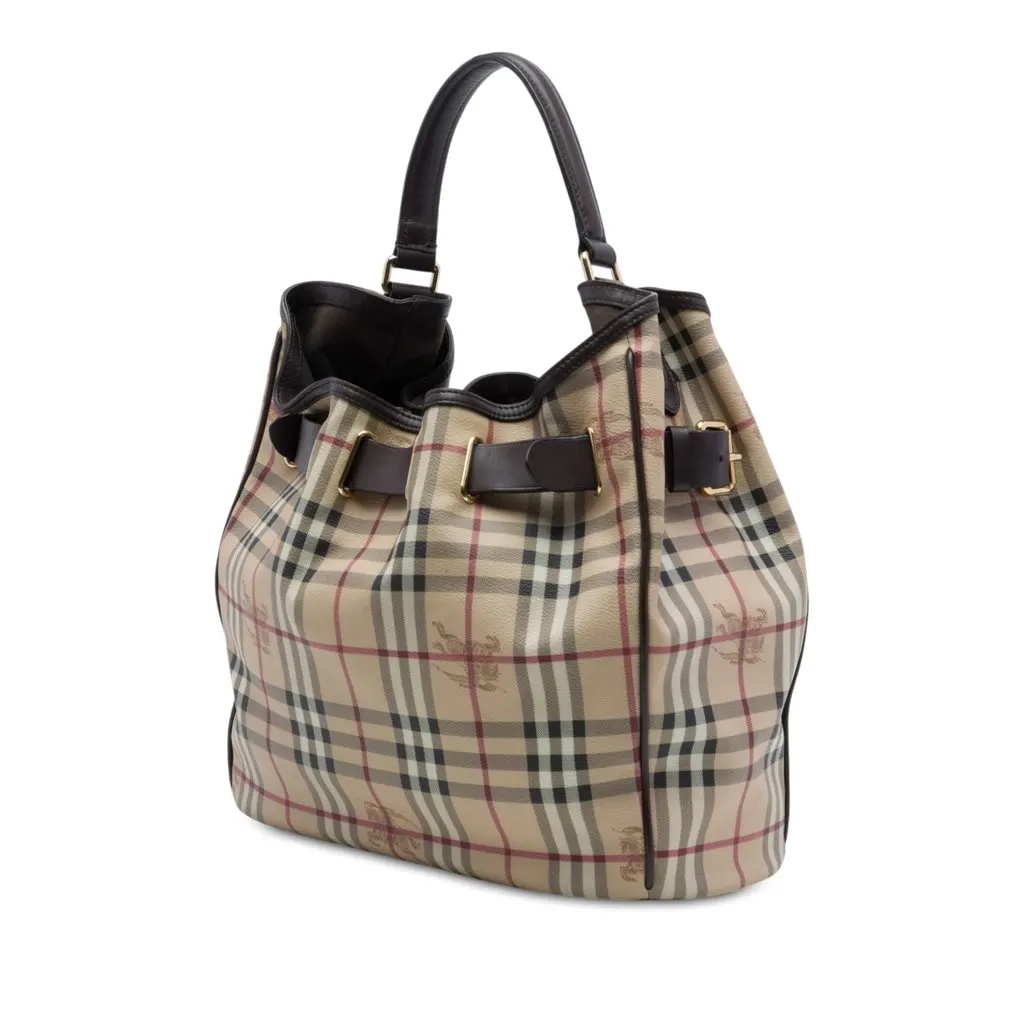 Burberry Haymarket Check Coated Canvas Walden Belted Hobo Beige Very good - Back View