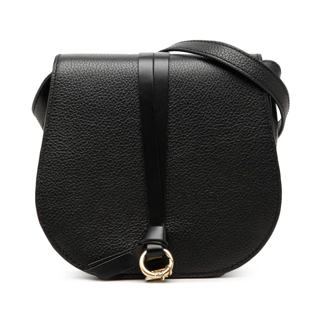 Chloé Mini Grained Calfskin Alphabet Saddle Crossbody Black Leather Very good - Front View