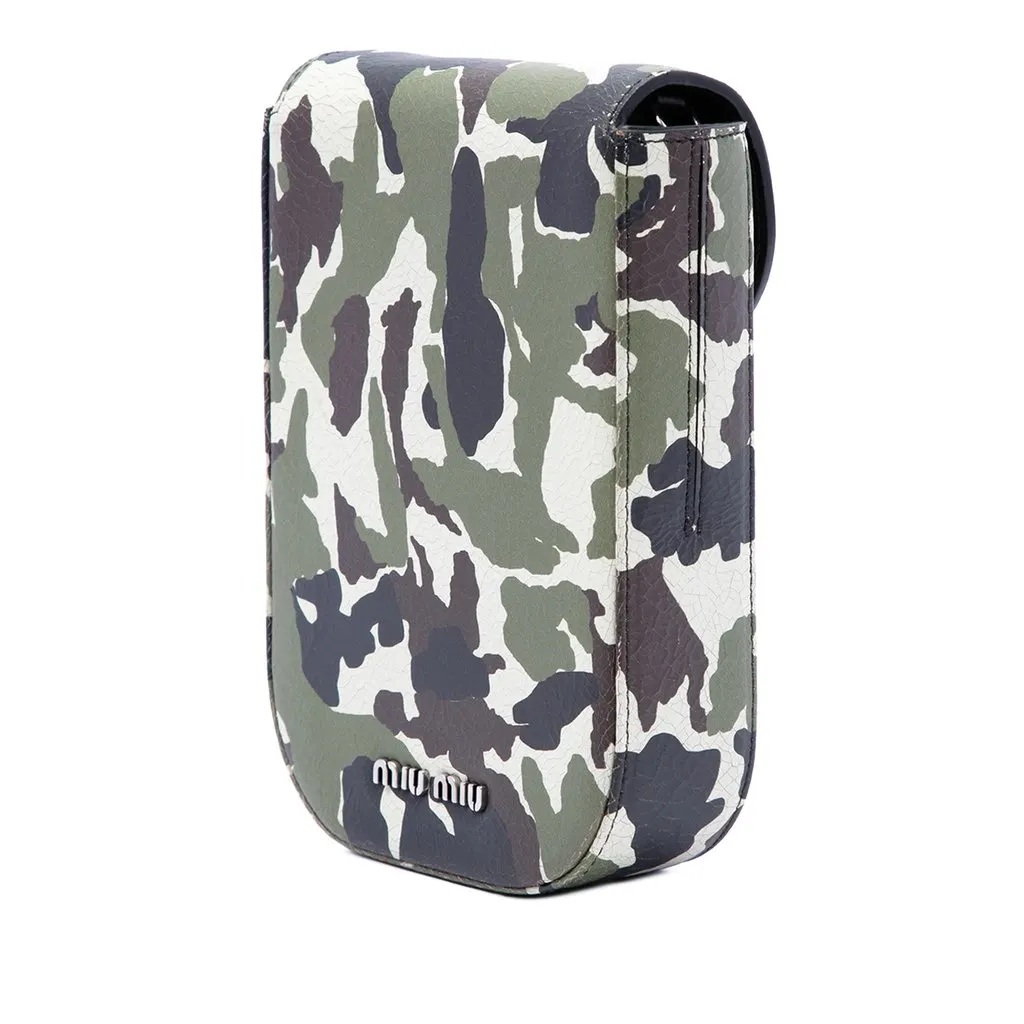 Miu Miu Crystal Embellished Camouflage Print Calfskin Phone Case Crossbody Green Leather Very good - Back View