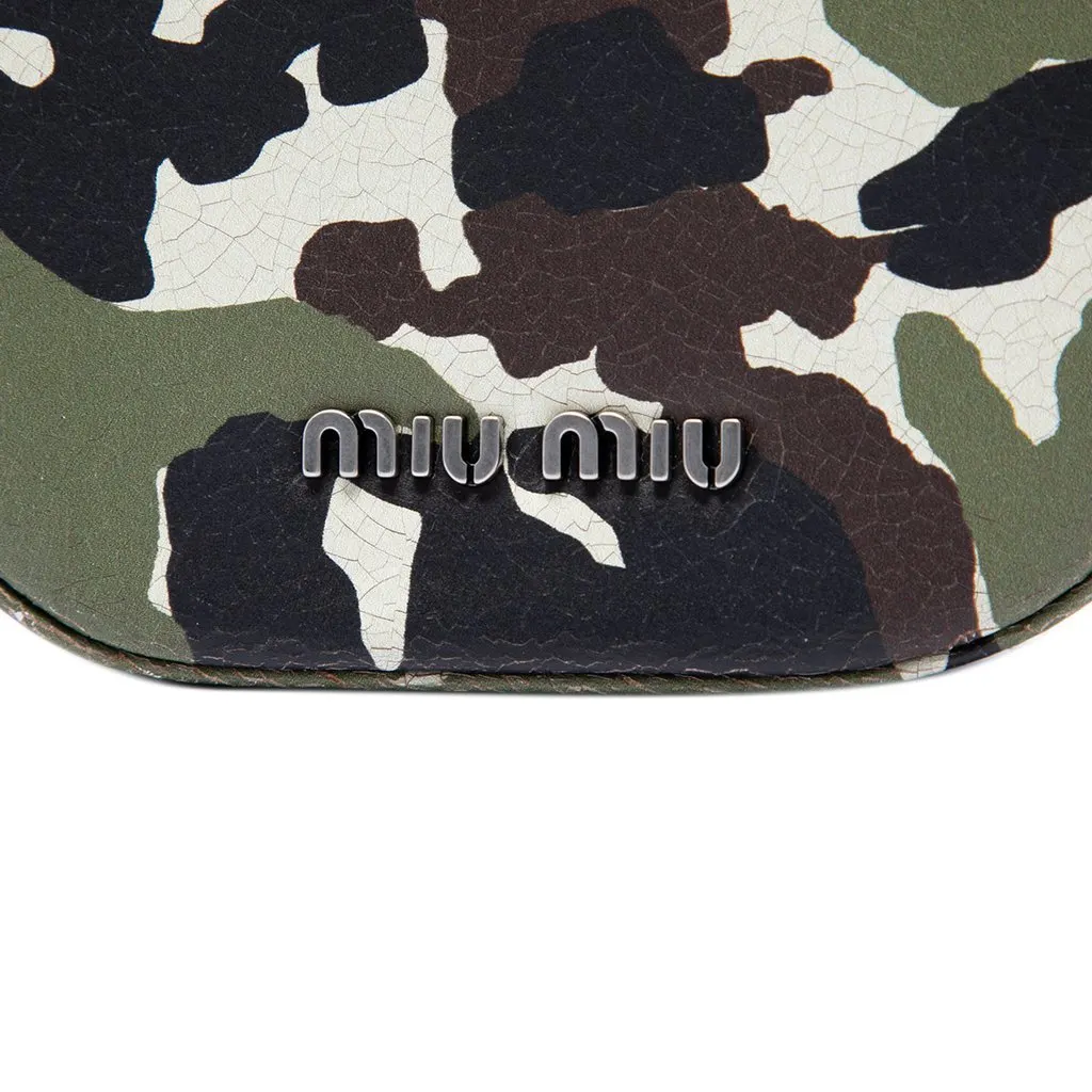 Miu Miu Crystal Embellished Camouflage Print Calfskin Phone Case Crossbody Green Leather Very good - Box View