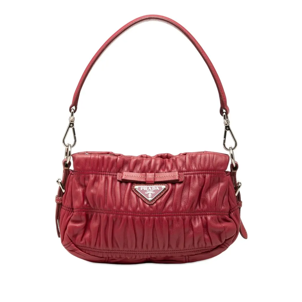 Prada Mini Nappa Gaufre Bow Shoulder Bag Red Leather Very good - Front View