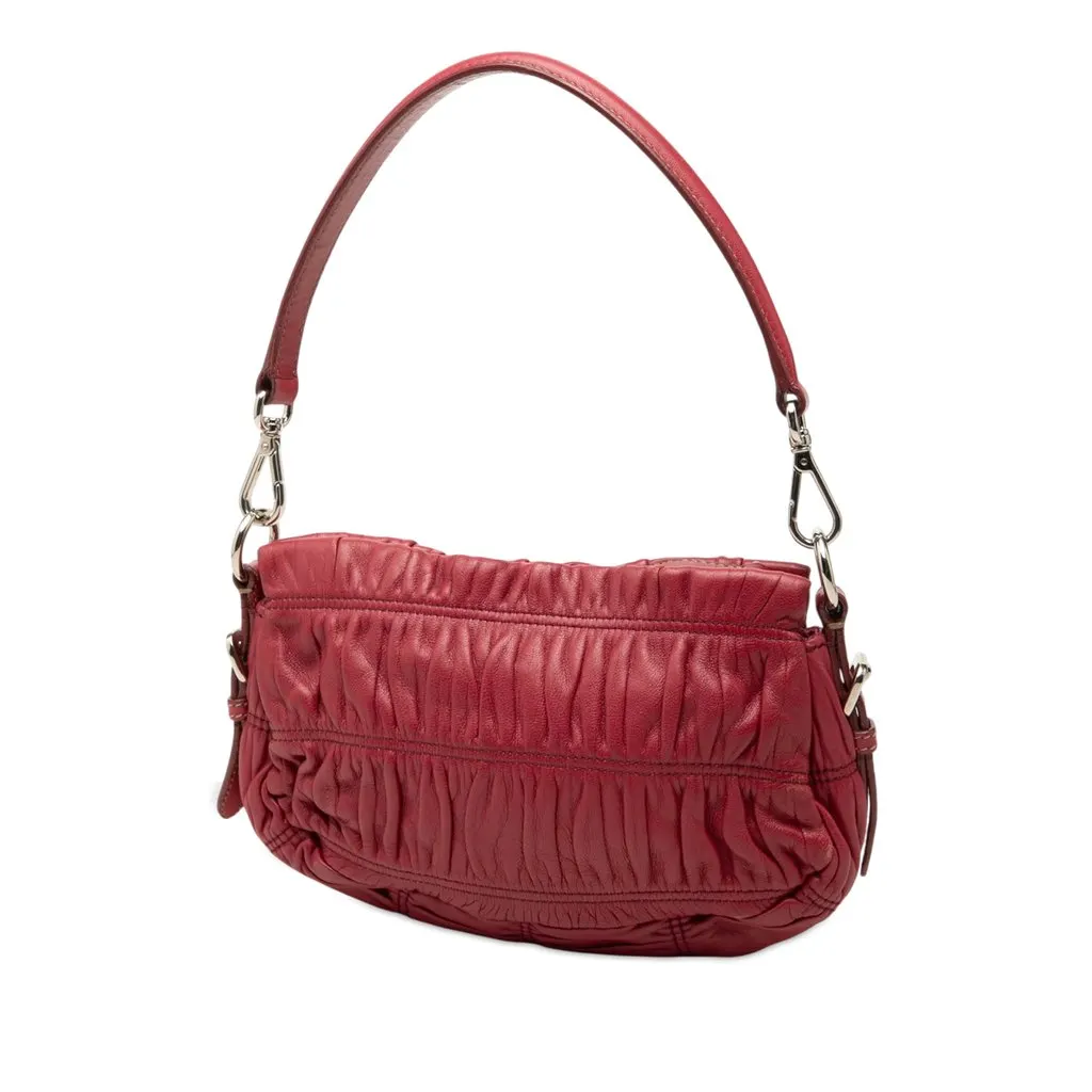 Prada Mini Nappa Gaufre Bow Shoulder Bag Red Leather Very good - Back View