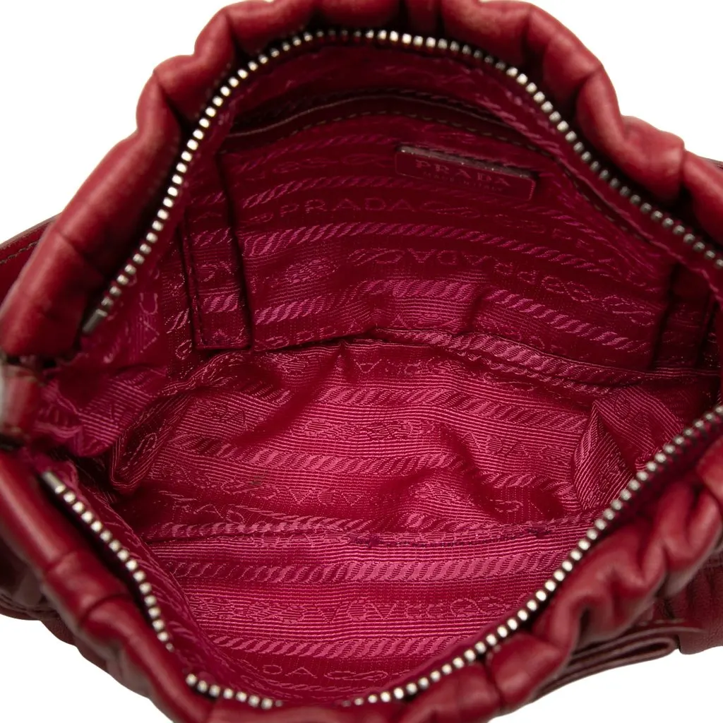 Prada Mini Nappa Gaufre Bow Shoulder Bag Red Leather Very good - Model View