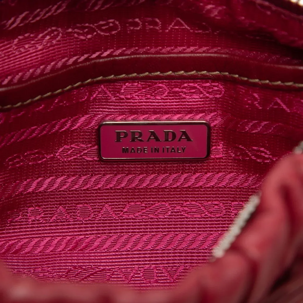 Prada Mini Nappa Gaufre Bow Shoulder Bag Red Leather Very good - Box View