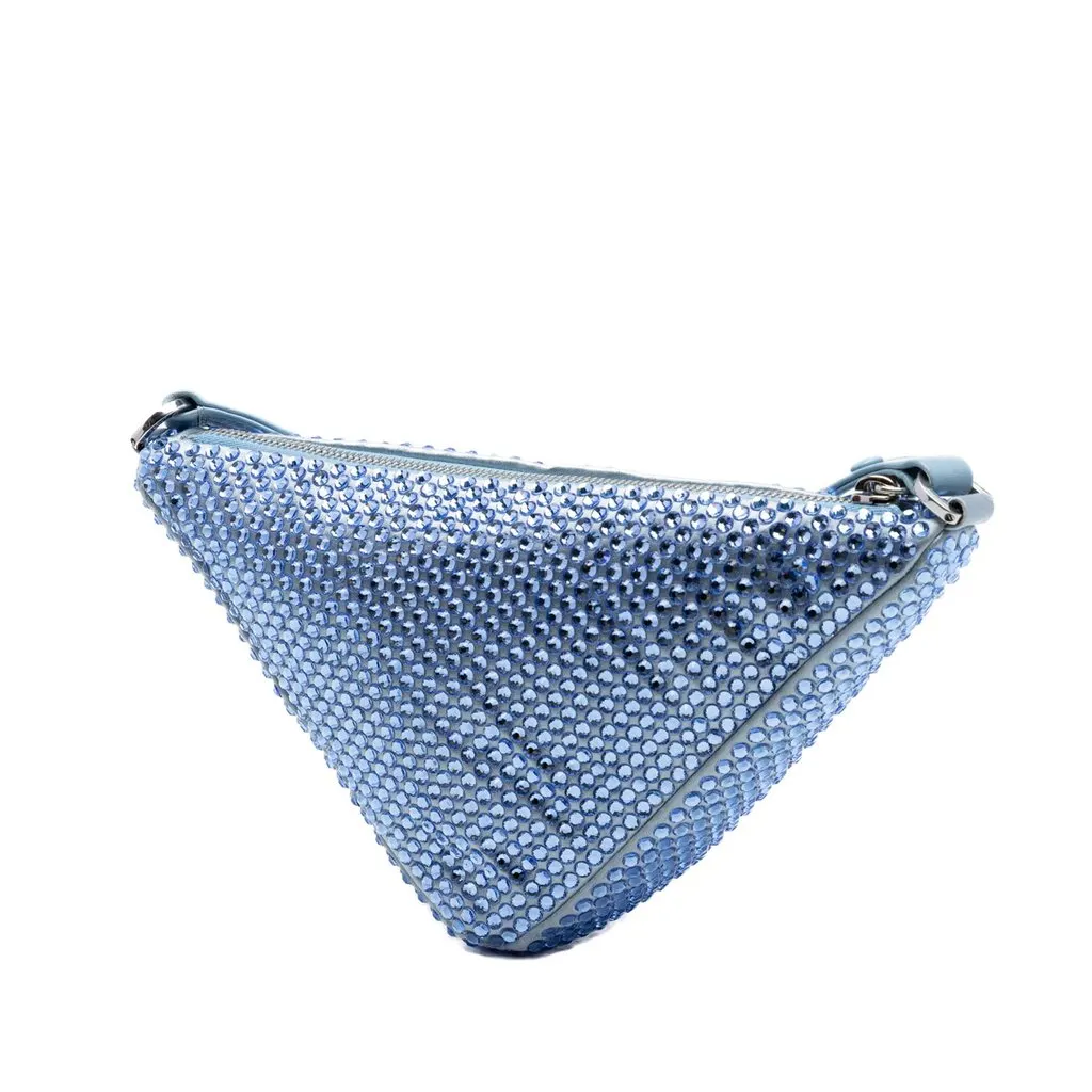Prada Satin Crystal Embellished Triangle Shoulder Bag Blue Very good - Back View