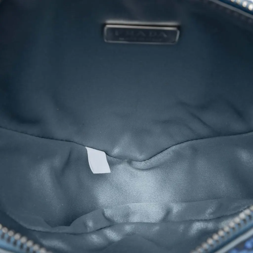 Prada Satin Crystal Embellished Triangle Shoulder Bag Blue Very good - Model View