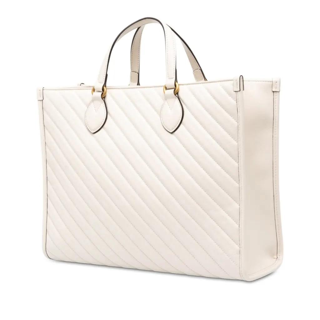 Gucci Medium GG Marmont Matelasse Diagonal Calfskin Shopping Tote White Leather Very good - Back View