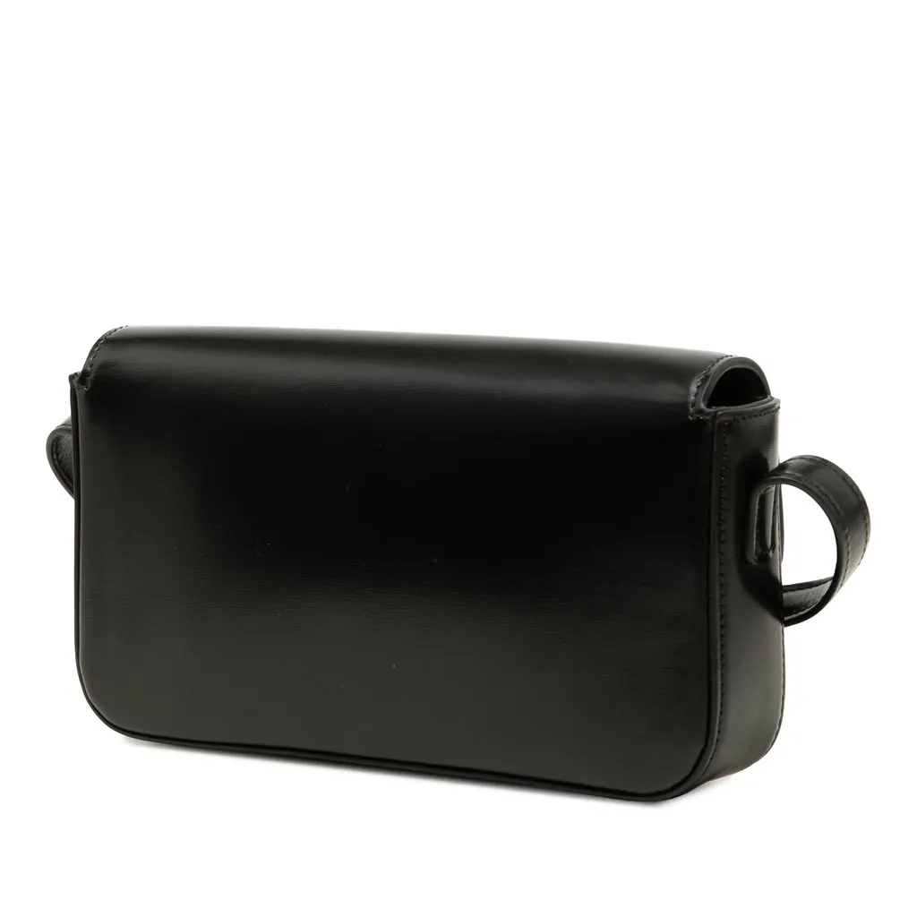 Celine Shiny Calfskin Triomphe Claude Shoulder Bag Black Leather Very good - Back View