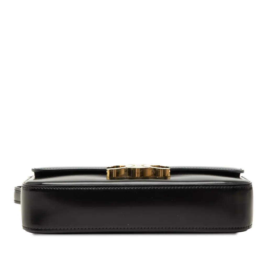 Celine Shiny Calfskin Triomphe Claude Shoulder Bag Black Leather Very good - Inside View