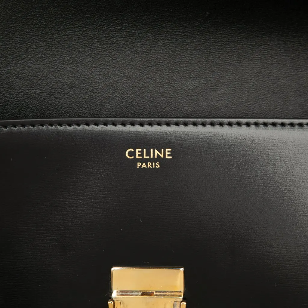 Celine Shiny Calfskin Triomphe Claude Shoulder Bag Black Leather Very good - Box View