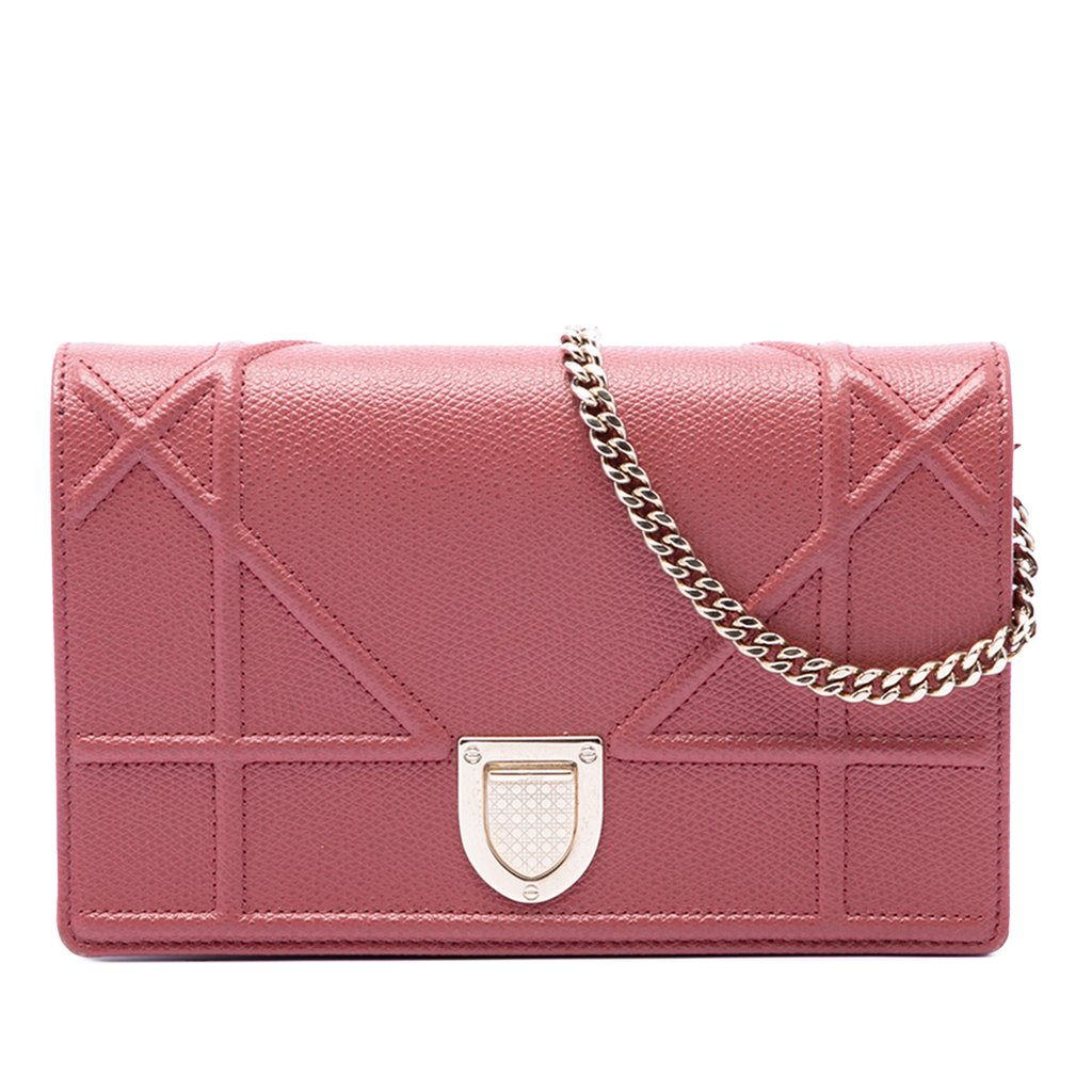 Dior Grained Calfskin Diorama Wallet on Chain Red Mini Leath