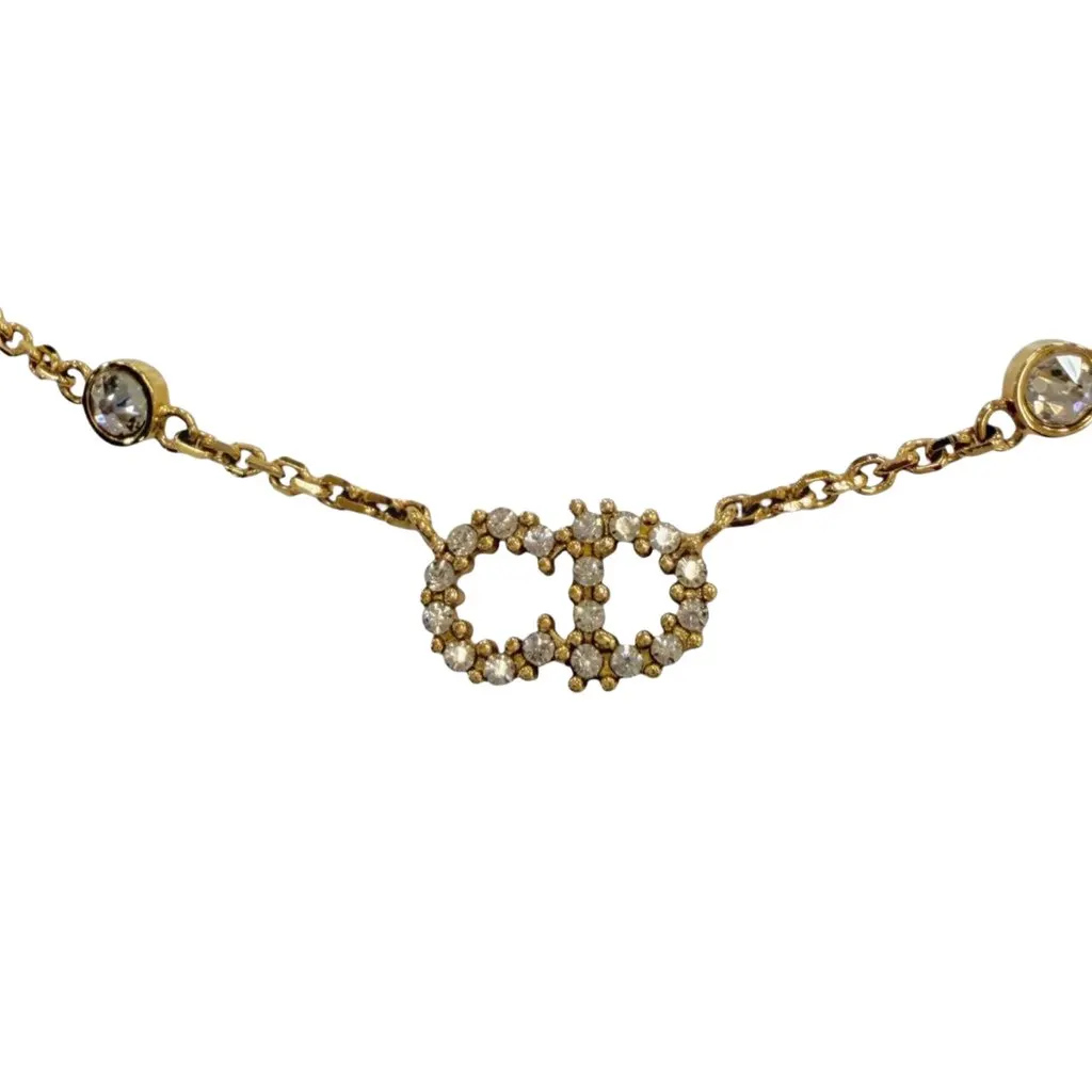 Dior Gold Plated Faux Pearl and Strass Clair D Lune Necklace Gold Metal Very good - Back View