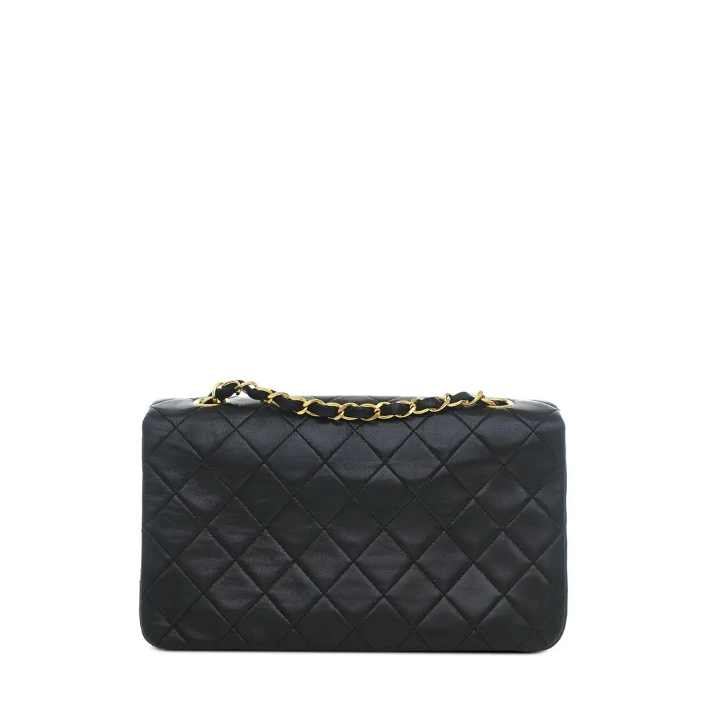 Chanel CC Quilted Lambskin Turnlock Full Single Flap Black Leather Very good - Back View