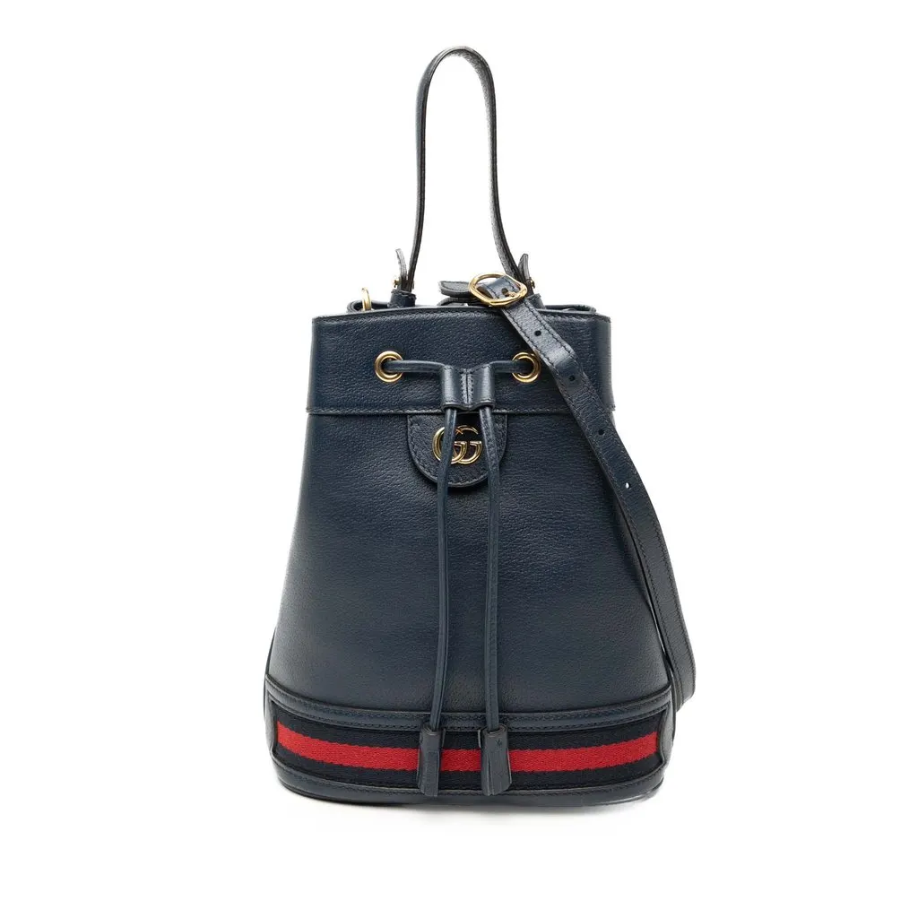 Gucci GG Web Ophidia Bucket Bag Blue Leather Very good - Front View