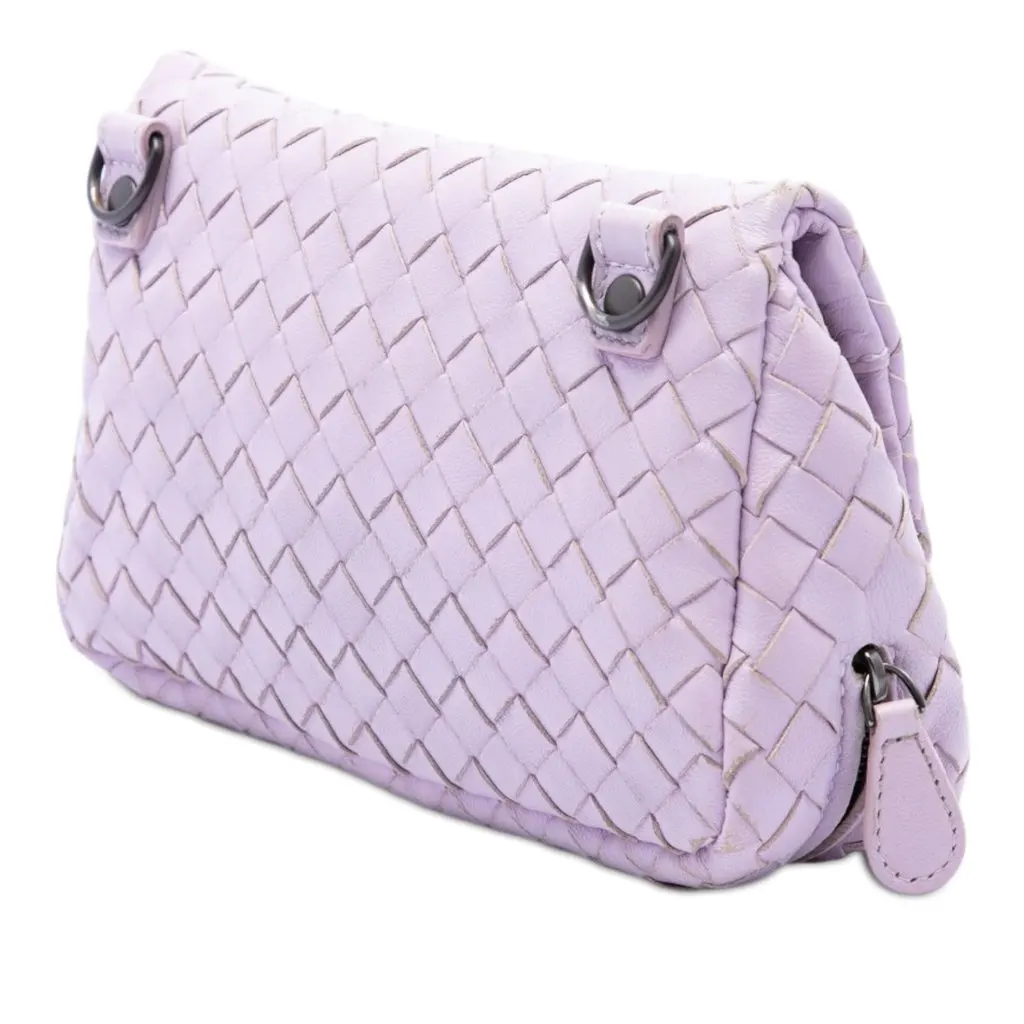 Bottega Veneta Mini Nappa Intrecciato Expandable Chain Flap Crossbody Purple Leather Very good - Back View