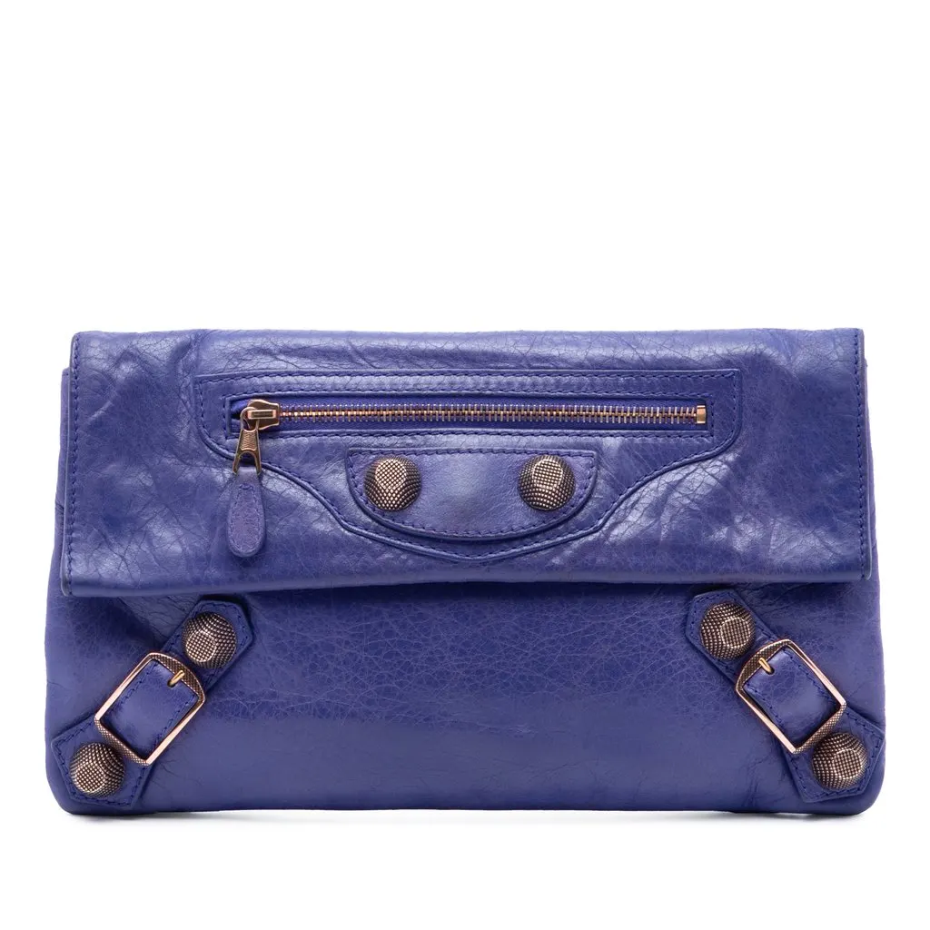 Balenciaga Lambskin Motocross Giant 21 Envelope Clutch Purple Leather Very good - Front View