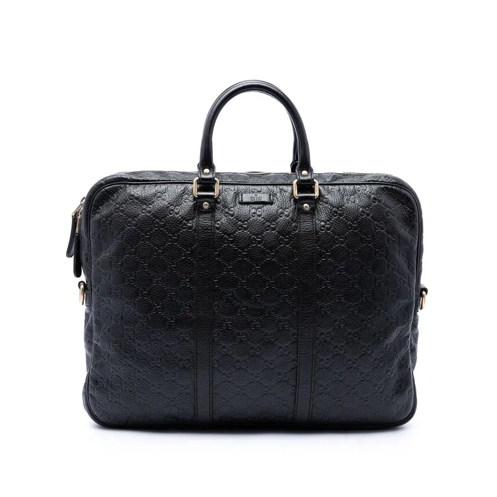 Gucci Guccissima Business Bag Black Leather Very good - Front View