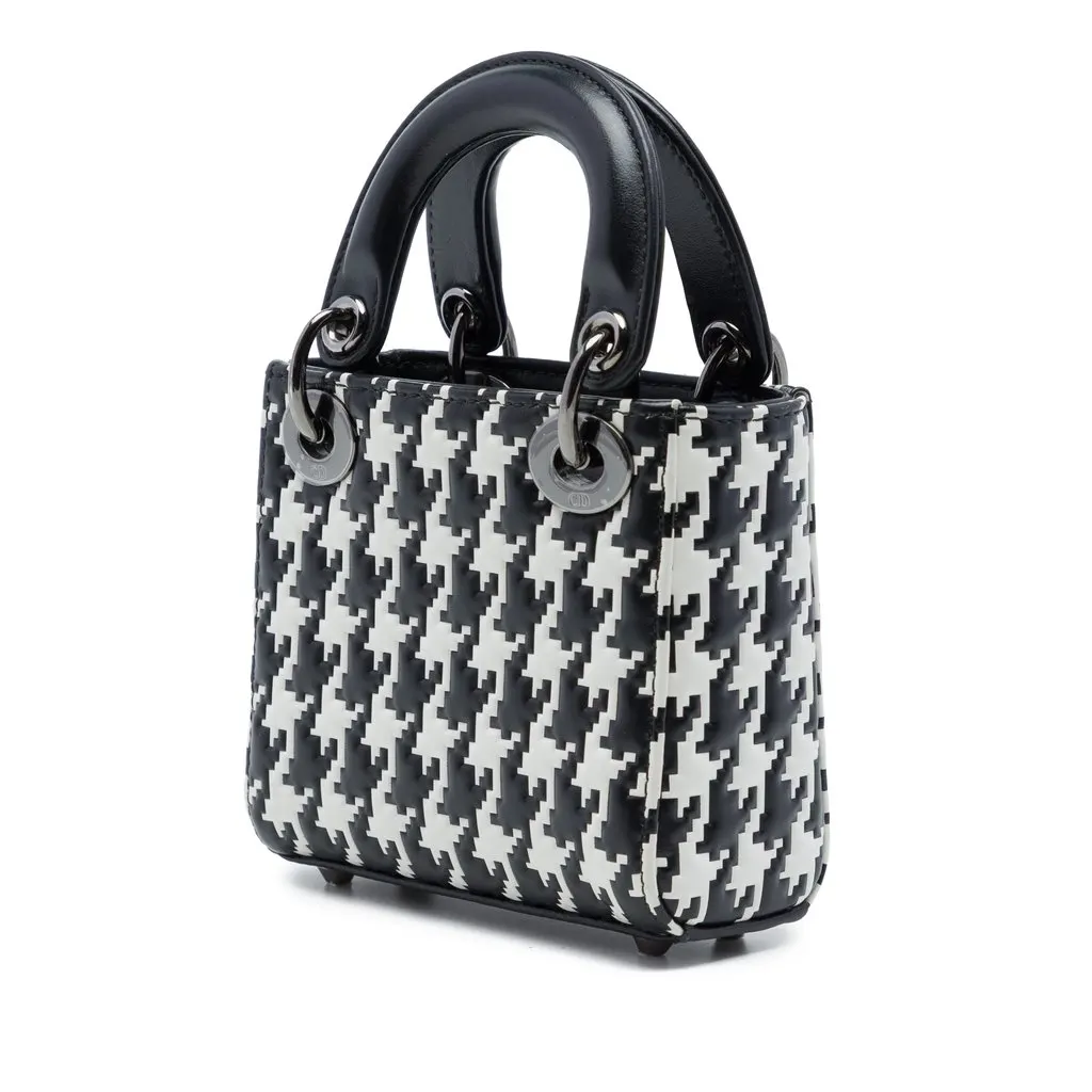 Dior Micro Calfskin Houndstooth Embossed Macro Lady Dior Black Leather Very good - Back View