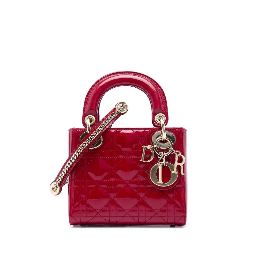 Dior Mini Patent Cannage Lady Dior Red Leather Very good - Front View