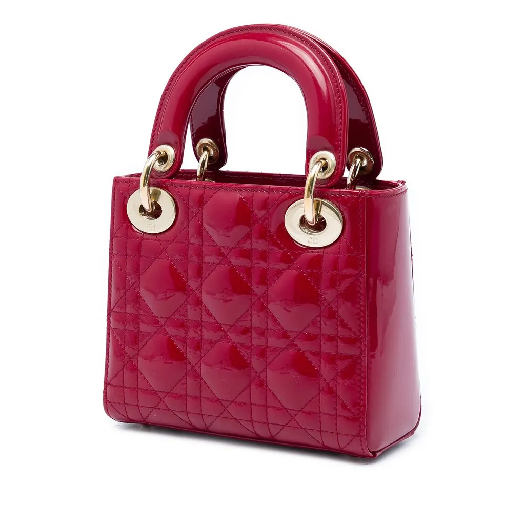 Dior Mini Patent Cannage Lady Dior Red Leather Very good - Back View